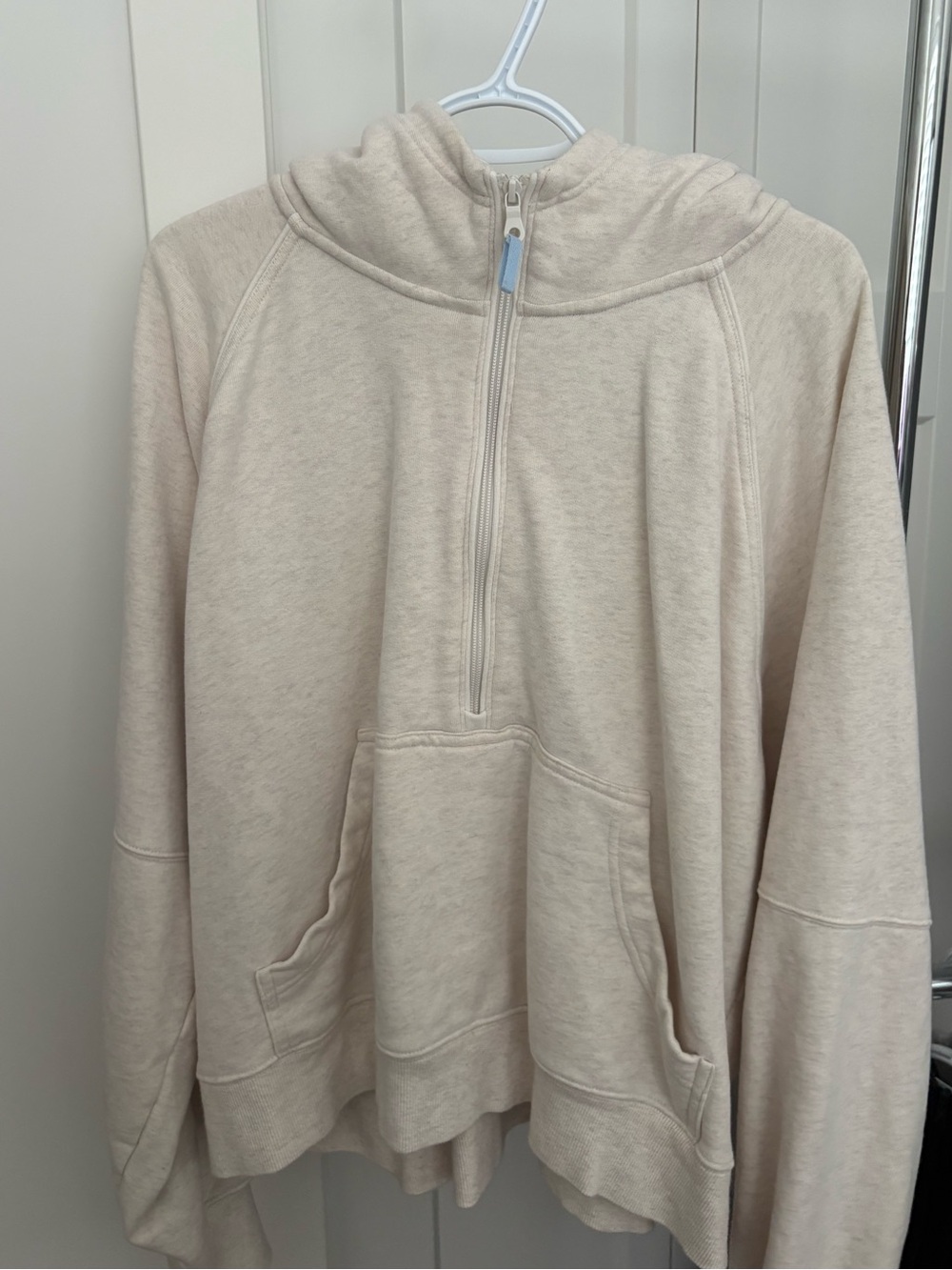 Aerie Cream Half-Zip Hooded Pullover Sweater